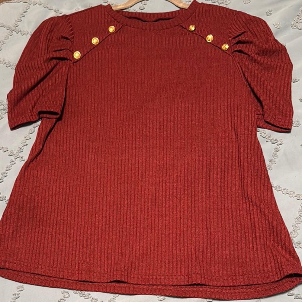 Fall Burgundy/Red Top with Gold Button Details